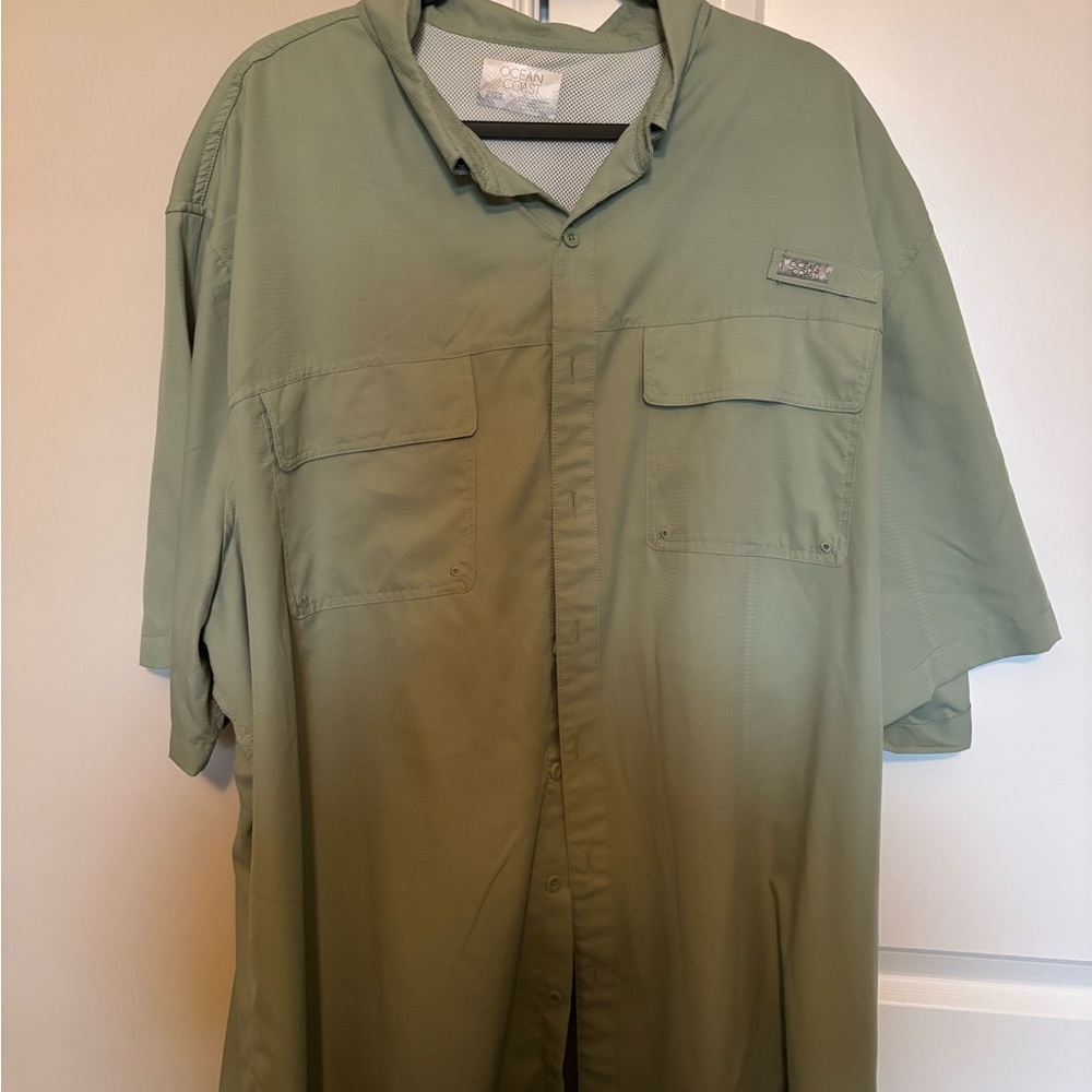 Men's Olive Green Short Sleeve Button Down Fishing Shirt